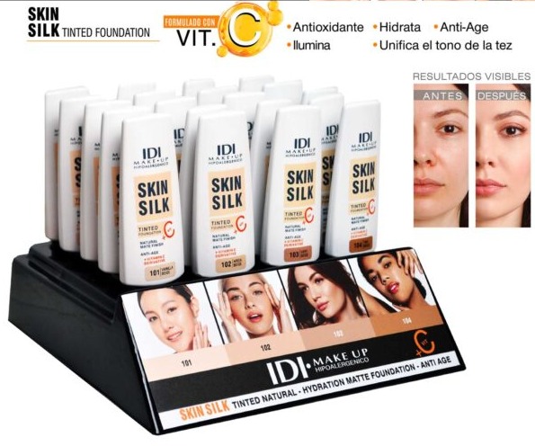 EXHIBIDOR IDI SKIN SILK TINTED FOUNDATION 16 UNID