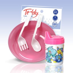 [4250] JUEGO TEDDY VASO+PLATO+CUBIERTOS